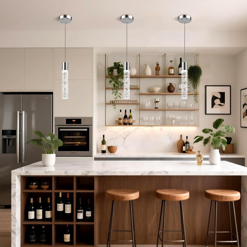 Esfos Pendant Lights Kitchen Island, 6500K Modern Kitchen Island Lights Brushed Nickel, 1 Pack Ceiling Lighting Fixtures with Crystal Bubble, Integrated LED Hanging Light for Dining Room Restaurant - Image 5